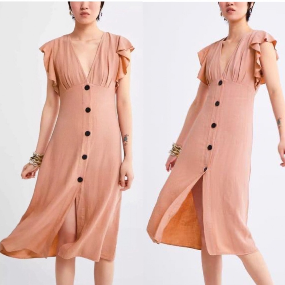 Zara Rustic Linen Blend Dress in Pink, Small
